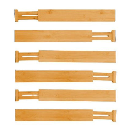 6 Pack Bamboo Adjustable Kitchen Drawer Dividers (Large, 44-55 cm)