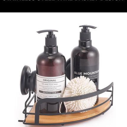 2 Pack Round Bamboo Corner Shower Caddy Shelf Basket Rack with Premium Vacuum Suction Cup No-Drilling for Bathroom and Kitchen