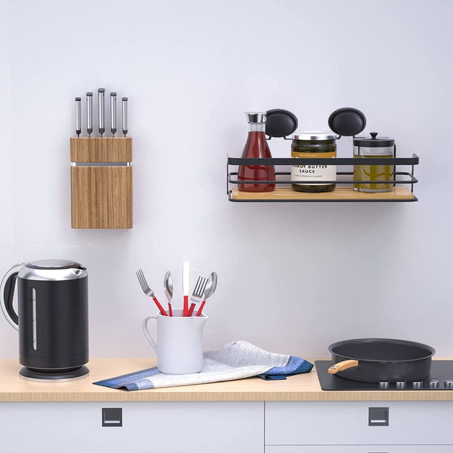 2 Pack Rectangular Bamboo Corner Shower Caddy Shelf Basket Rack with Premium Vacuum Suction Cup No-Drilling for Bathroom and Kitchen