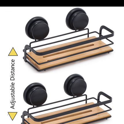 2 Pack Rectangular Bamboo Corner Shower Caddy Shelf Basket Rack with Premium Vacuum Suction Cup No-Drilling for Bathroom and Kitchen