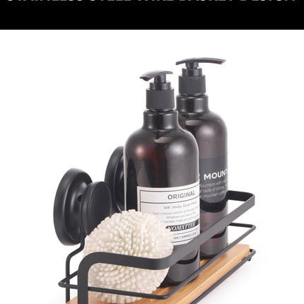 2 Pack Rectangular Bamboo Corner Shower Caddy Shelf Basket Rack with Premium Vacuum Suction Cup No-Drilling for Bathroom and Kitchen