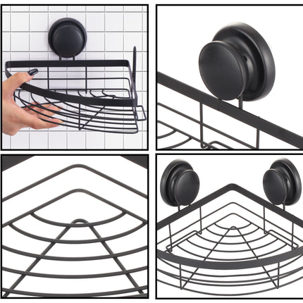 2 Pack Round Corner Shower Caddy Shelf Basket Rack with Premium Vacuum Suction Cup No-Drilling for Bathroom and Kitchen