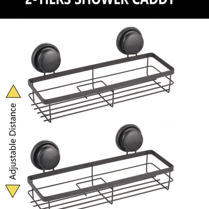 2 Pack Rectangular Corner Shower Caddy Shelf Basket Rack with Premium Vacuum Suction Cup No-Drilling for Bathroom and Kitchen