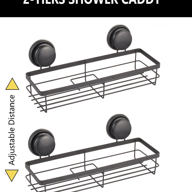 2 Pack Rectangular Corner Shower Caddy Shelf Basket Rack with Premium Vacuum Suction Cup No-Drilling for Bathroom and Kitchen