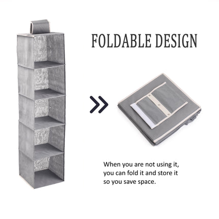 5 Tier Shelf Hanging Closet Organizer and Storage for Clothes (Grey)