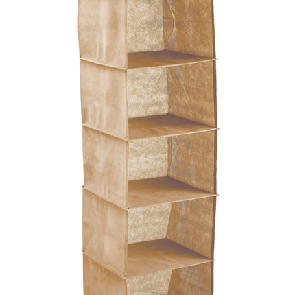 5 Tier Shelf Hanging Closet Organizer and Storage for Clothes (Beige)