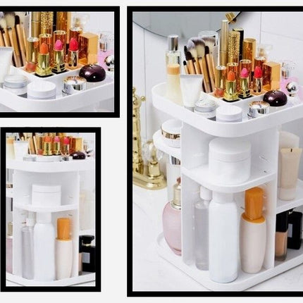 360 Rotating Large Capacity Makeup Organizer for Bedroom and Bathroom (White)