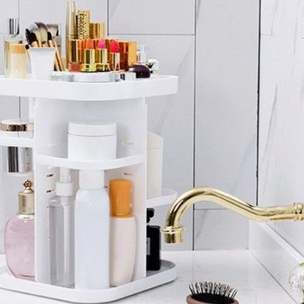 360 Rotating Large Capacity Makeup Organizer for Bedroom and Bathroom (White)