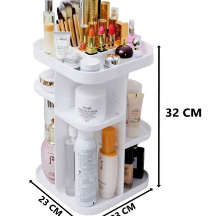 360 Rotating Large Capacity Makeup Organizer for Bedroom and Bathroom (White)