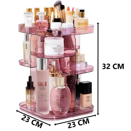 360 Rotating Large Capacity Makeup Organizer for Bedroom and Bathroom (Pink)