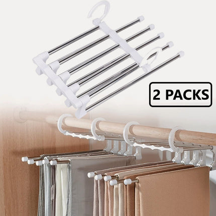2 Pack Stainless Steel Adjustable 5 in 1 Pants Hangers Non-Slip Space Saving for Home Storage