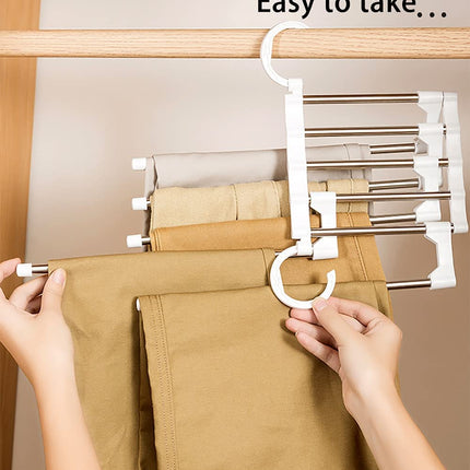 2 Pack Stainless Steel Adjustable 5 in 1 Pants Hangers Non-Slip Space Saving for Home Storage