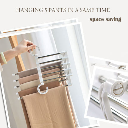 2 Pack Stainless Steel Adjustable 5 in 1 Pants Hangers Non-Slip Space Saving for Home Storage