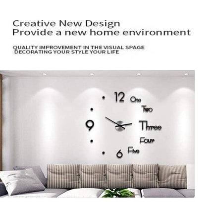 DIY Wall Clock Modern Frameless Large 3D Wall Watch Giant Roman Numerals for Home Living Room and Bedroom (Large)