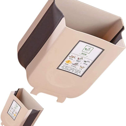 Hanging Trash Can Collapsible Small Garbage Waste Bin for Kitchen Cabinet Door (Beige)