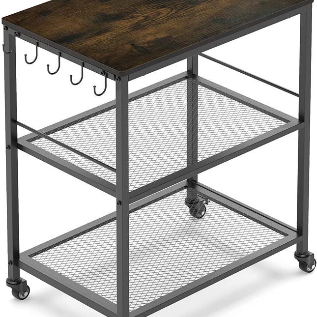 3-Tier Vintage Kitchen Serving Cart on Wheels and Wine Rack (Brown)
