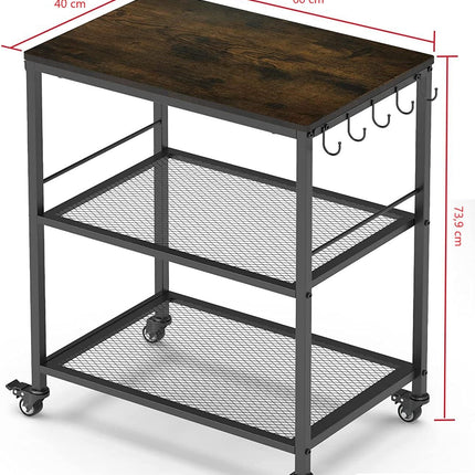 3-Tier Vintage Kitchen Serving Cart on Wheels and Wine Rack (Brown)