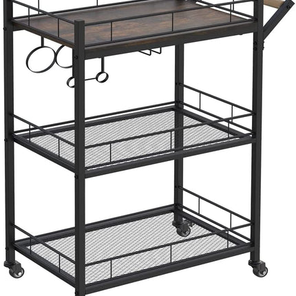 3-Tier Vintage Kitchen Serving Cart on Wheels and Wine Rack (Brown)