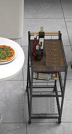 3-Tier Vintage Kitchen Serving Cart on Wheels and Wine Rack (Brown)