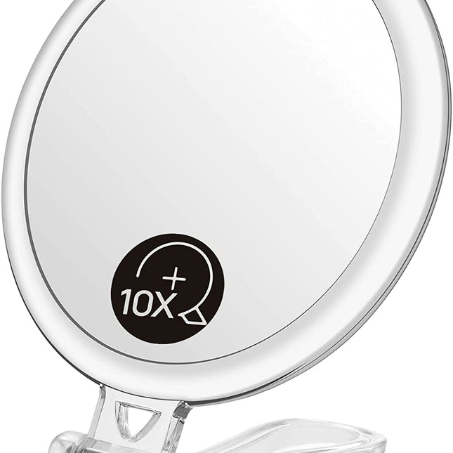 Double-Sided 1X/10X Magnifying Foldable Makeup Mirror for Handheld, Table and Travel Usage