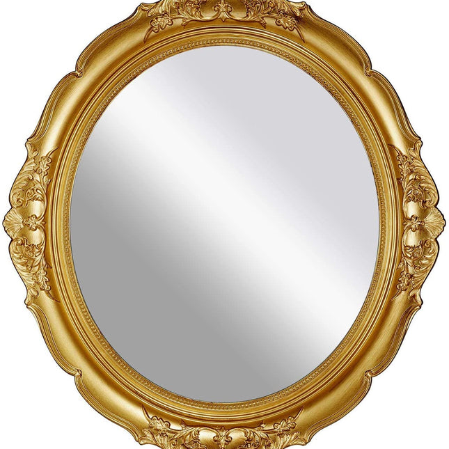 Oval Antique Vintage Hanging Wall Mirror for Bedroom and Livingroom (Gold, 38 x 33 cm)