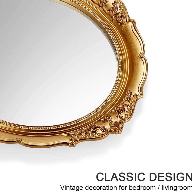 Oval Antique Vintage Hanging Wall Mirror for Bedroom and Livingroom (Gold, 38 x 33 cm)