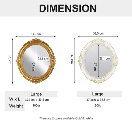 Oval Antique Vintage Hanging Wall Mirror for Bedroom and Livingroom (Gold, 38 x 33 cm)