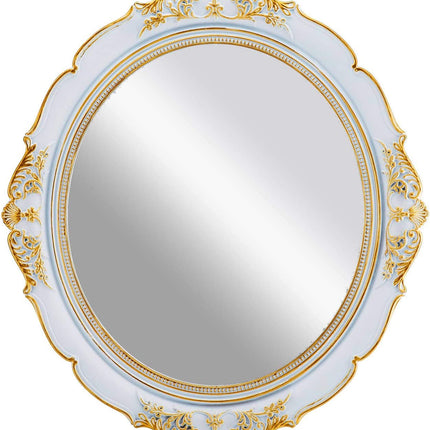 Oval Antique Vintage Hanging Wall Mirror for Bedroom and Livingroom (White, 38 x 33 cm)
