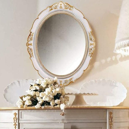 Oval Antique Vintage Hanging Wall Mirror for Bedroom and Livingroom (White, 38 x 33 cm)