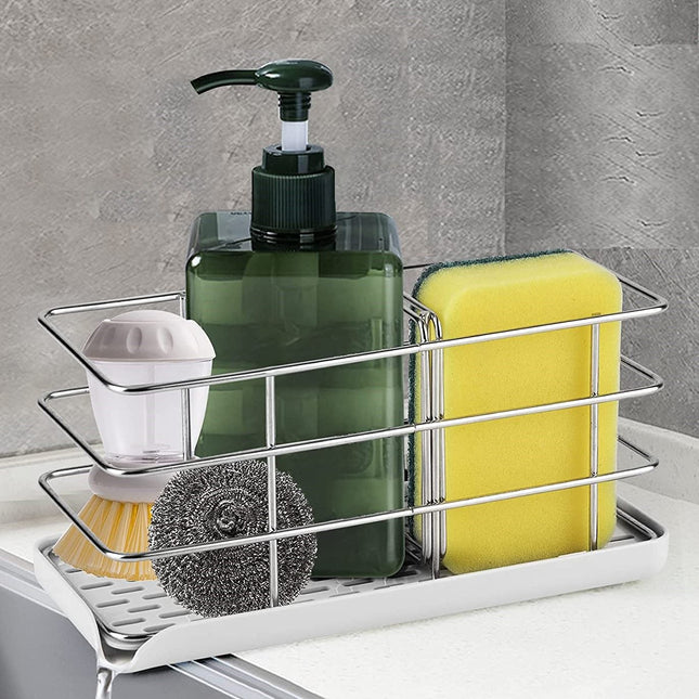 Sink Caddy Sponge Holder with Auto Freesanting Overflow for Kitchen and Bathroom