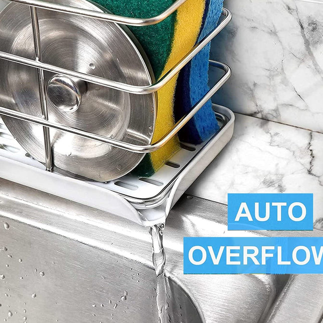 Sink Caddy Sponge Holder with Auto Freesanting Overflow for Kitchen and Bathroom