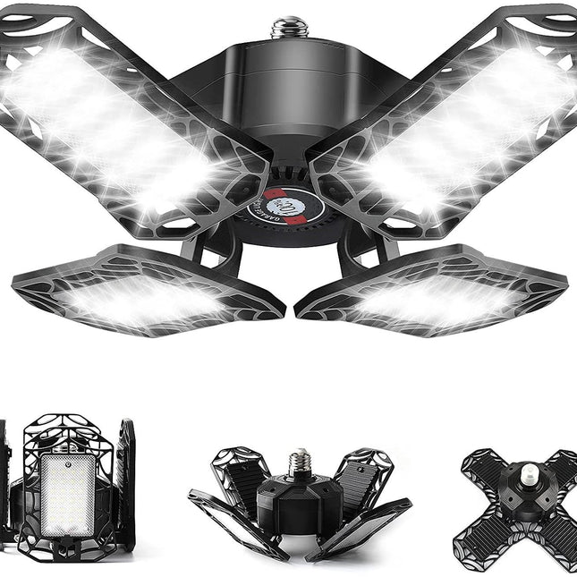 120W Ultra Bright Garage LED Deformable Ceiling Light with Adjustable Multi-Position Panels for Garage (12000LM - 6500K E26/E27)