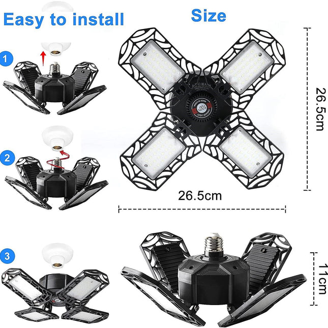 120W Ultra Bright Garage LED Deformable Ceiling Light with Adjustable Multi-Position Panels for Garage (12000LM - 6500K E26/E27)