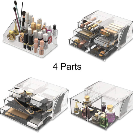 Makeup Cosmetic Organizer Storage with 12 Drawers Display Boxes (Clear)