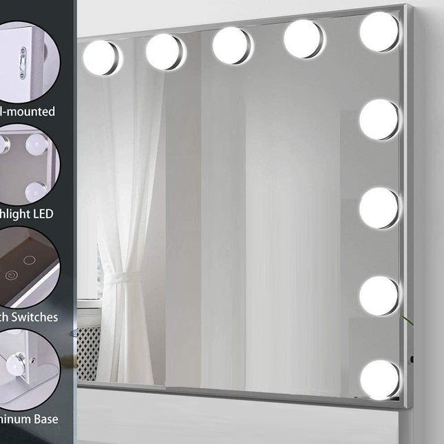 Hollywood Makeup Mirror with Lights (Silver, 60 x 53cm)