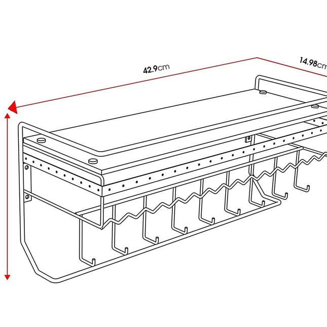 Wall Mount Hanging Jewelry Organizer with 9 Hooks (Black Metal)