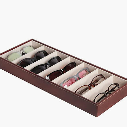 Leather Eyeglass Storage Case with 7 Compartments (Brown)