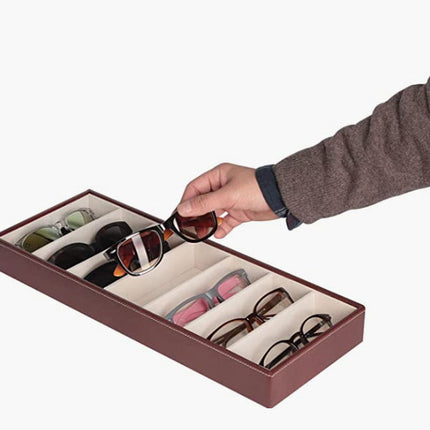 Leather Eyeglass Storage Case with 7 Compartments (Brown)