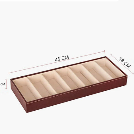 Leather Eyeglass Storage Case with 7 Compartments (Brown)