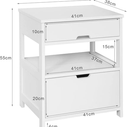 White Bedside Table with 2 Drawers