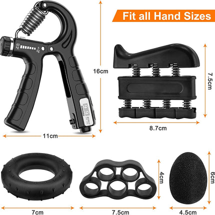 5 Pack Adjustable Resistance Hand Gripper Exerciser Workout Kit