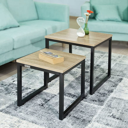 Set of 2 Modern Coffee Tables with Wood top panel and Steel framework