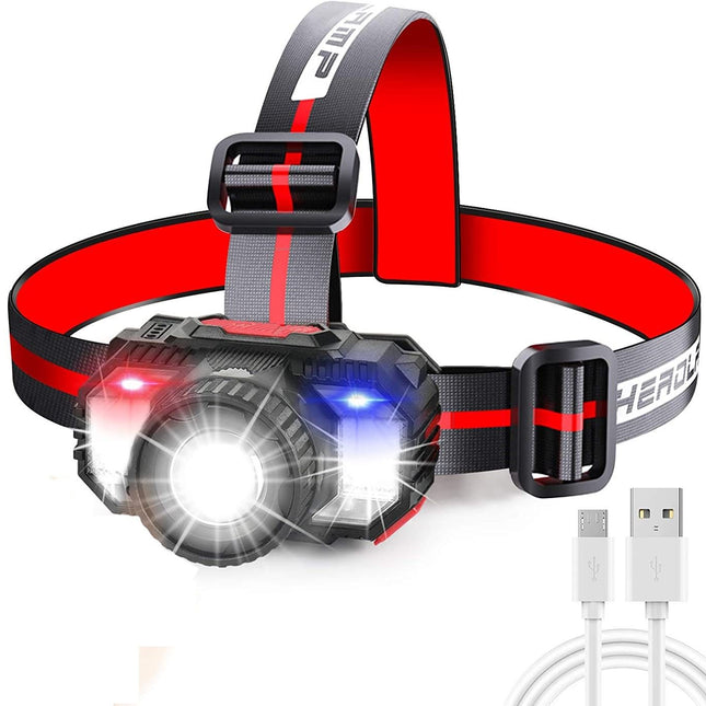 Rechargeable LED Headlamp with Motion Sensor, Zoom Function and SOS Lights for Outdoor Sports