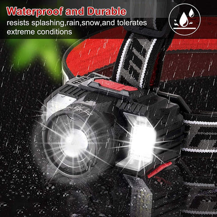 Rechargeable LED Headlamp with Motion Sensor, Zoom Function and SOS Lights for Outdoor Sports