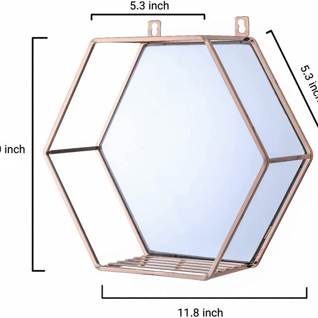 Hexagon Hanging Mirror for Home Decoration (Rose Gold Color)