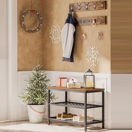 Industrial Design Entryway Shoe Rack with Coat Hooks Organizer (Brown)