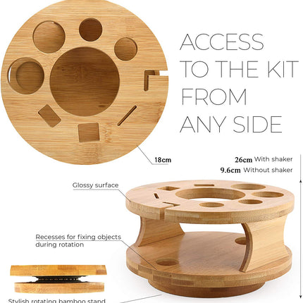 Cocktail Shaker Set Bartender Kit with Rotating Bamboo and 10-Piece Stainless Steel Bar Tool Set