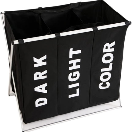 3 in 1 Large 135L Laundry Clothes Hamper Basket with Waterproof bags and Aluminum Frame (Black)