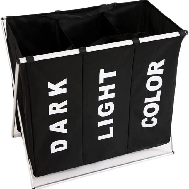 3 in 1 Large 135L Laundry Clothes Hamper Basket with Waterproof bags and Aluminum Frame (Black)