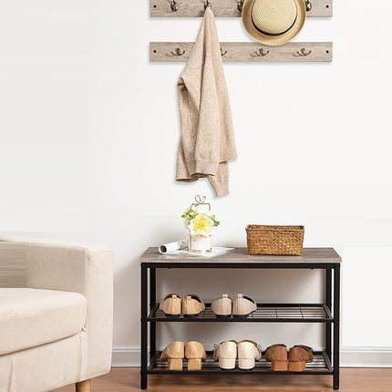 Industrial Design Entryway Shoe Rack with Coat Hooks Organizer (Grey)
